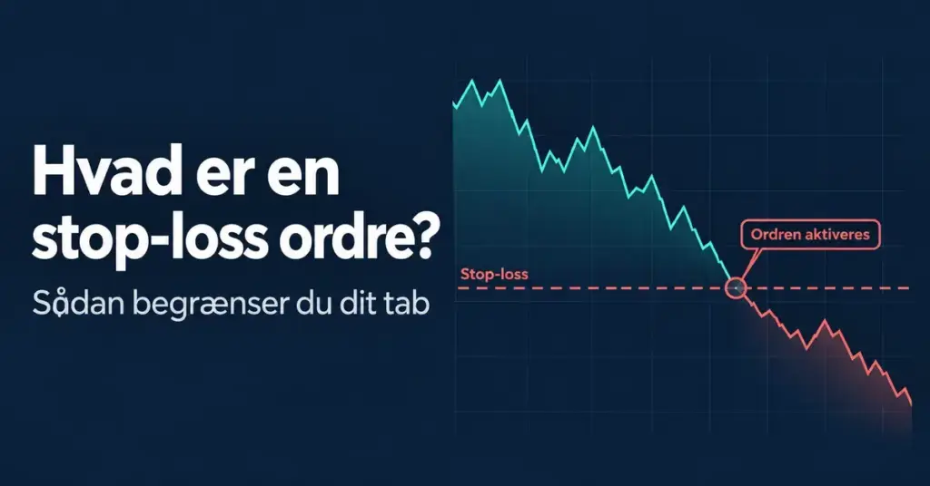 Grafik med en faldende aktiekurs, der rammer et markeret stop-loss-niveau, hvor ordren aktiveres.